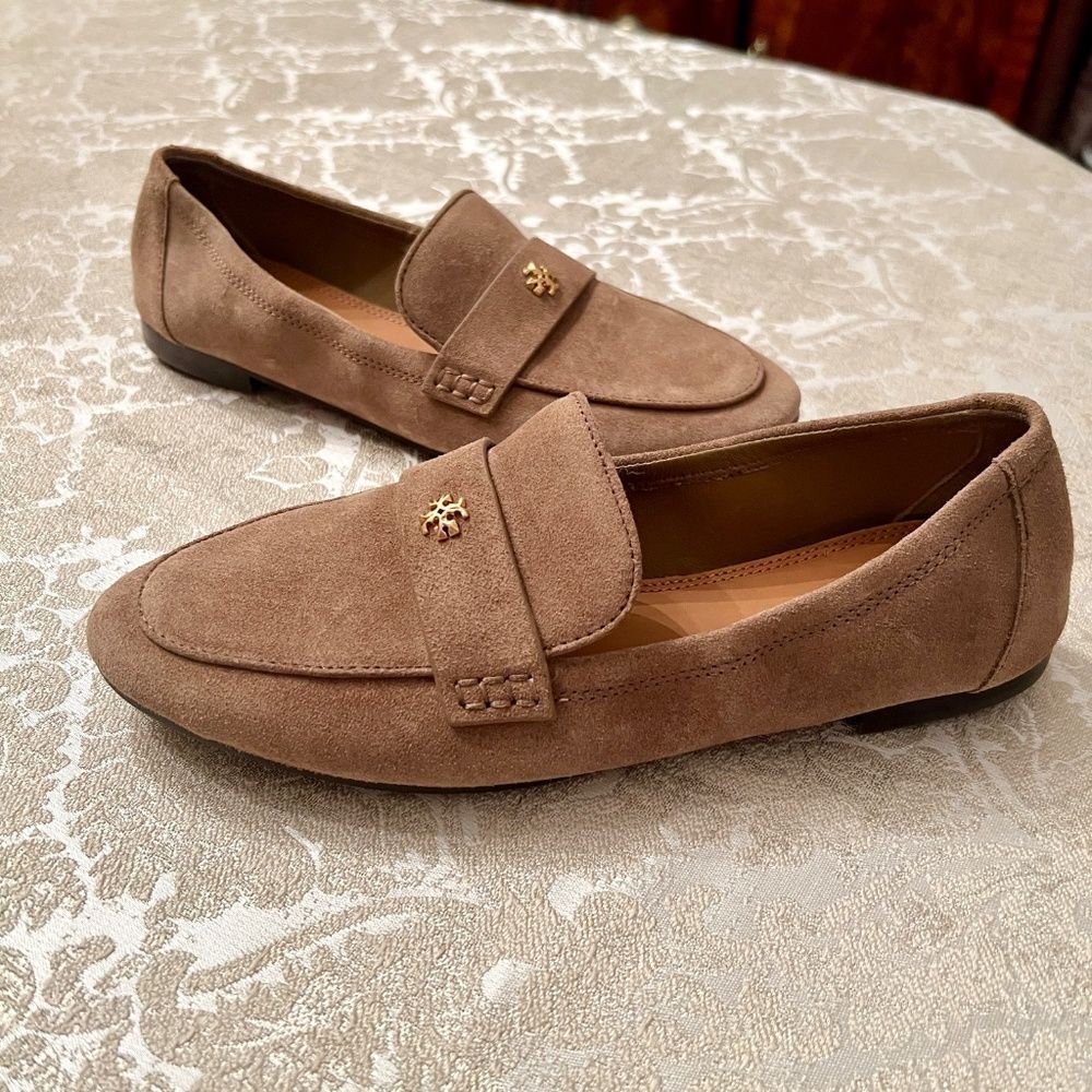 NWOB Tory Burch Ballet Loafers Flats Shoes River Rock Tan Khaki Camel Size 7.5 M - Picture 2 of 6